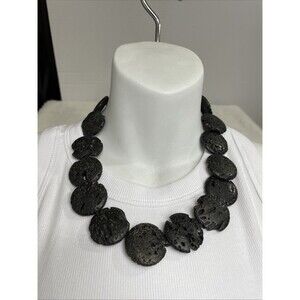 Vintage 925 Sterling Silver Black Lava Basalt Rock Necklace 18”